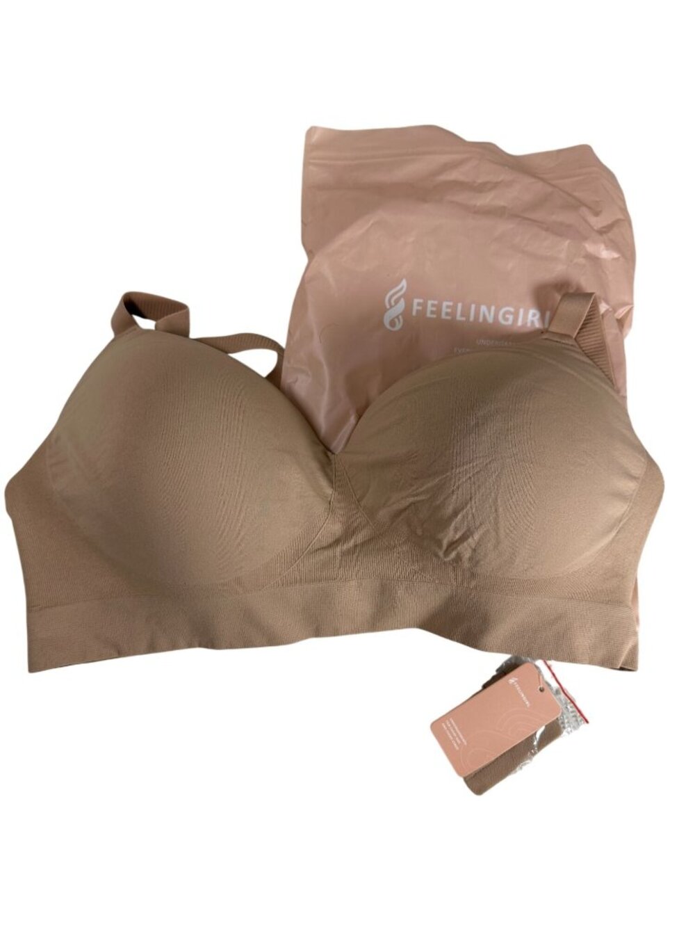 Feelingirl Womens Seamless Front Closure Bra XXL Beige Nylon NWT